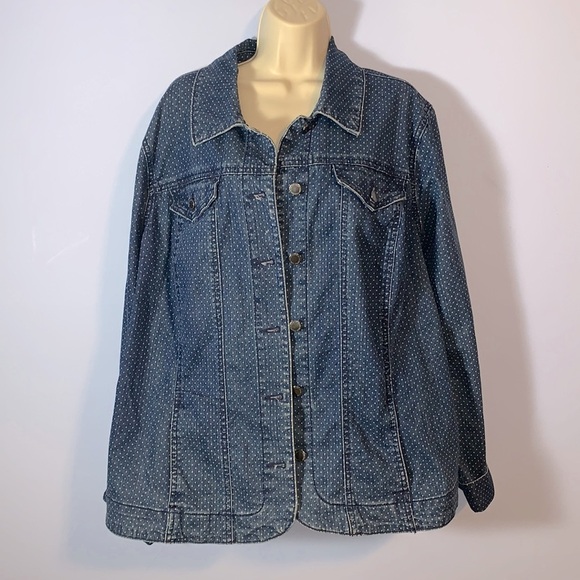 Charter club Jean shop denim jacket polkadots size 2X button up medium wash - Picture 1 of 8